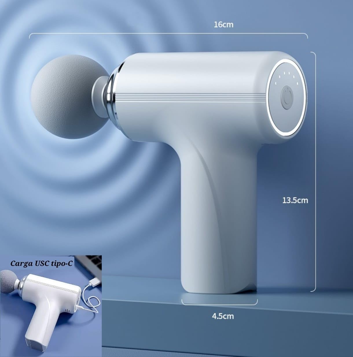 Pistola de Masaje Muscular Portátil Profesional – 6 Velocidades, 4 Cabezales Intercambiables, Motor Ultrasilencioso y Batería de Larga Duración USB-C – Alivio para Dolor, Tensión y Recuperación