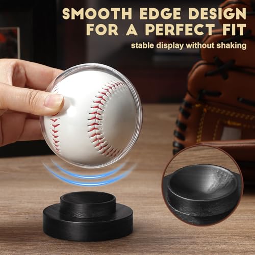 Image of JupDec Baseball Display Case, Round Clear Ball Holder with Wooden Base, Autograph Baseball Stand Box for Single Ball, Acacia Wood, Black