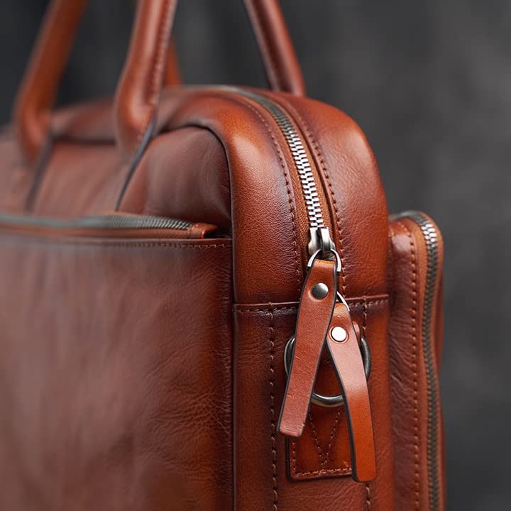 Vintage Genuine Leather Bag Briefcase Men's Shoulder Bag Man Handbag Brown Red Casual 15.6 Inch Laptop Bag3