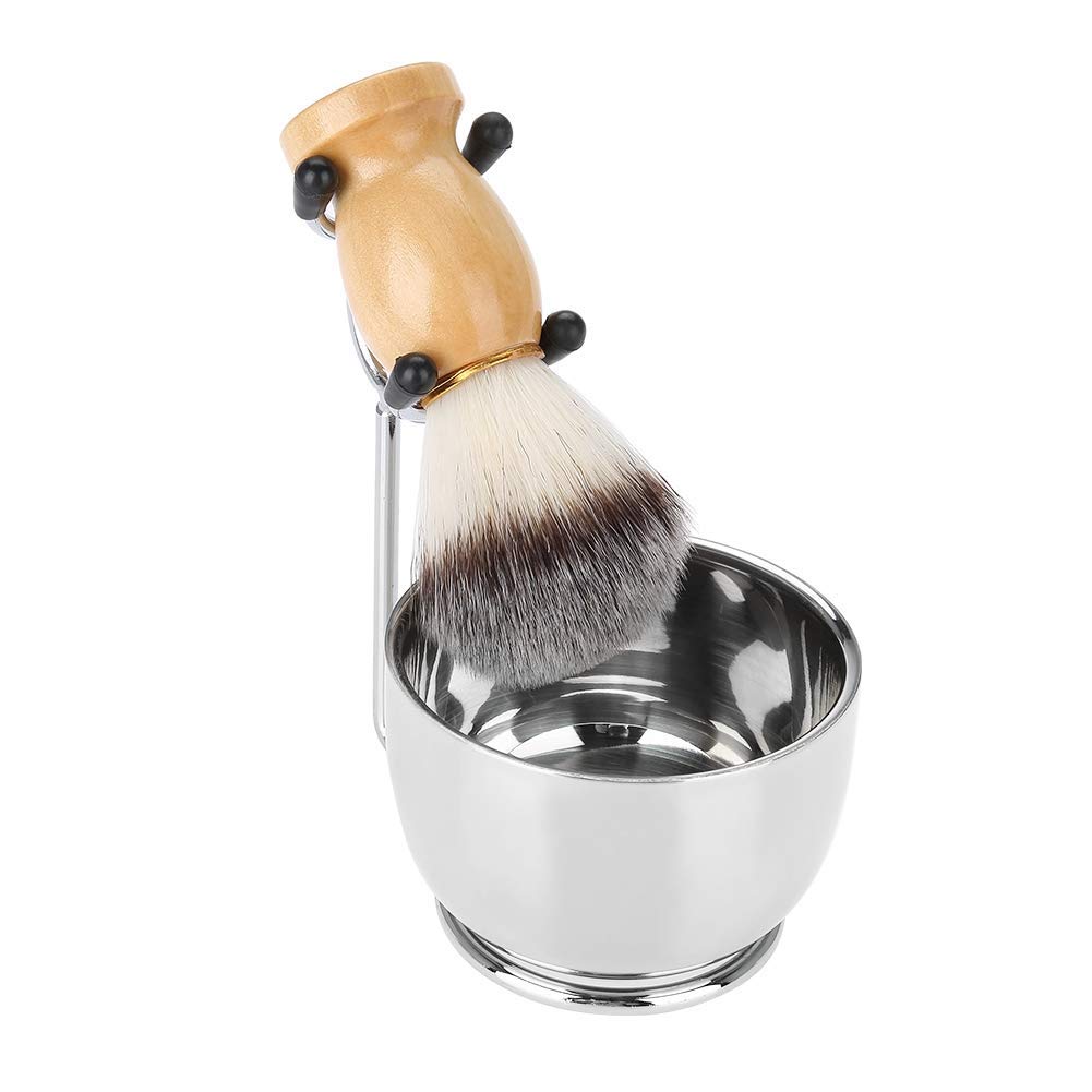3-in-1 shaving brush stand set, shaving set with shaving brush, soap dish holder, shaving tool stand holder, nylon hair brush, stainless steel bowl for men, gift, shaving brush set