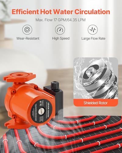 Image of VEVOR F-009-BF5-J Cast Iron Circulator Pump, 17 GPM, AC 120V 35 ft Hot Water Recirculating Circulation Pump, 3 /4-Inch Flange Connection, 3-Speed Adjustment, Quiet Operation, for Home Heating System