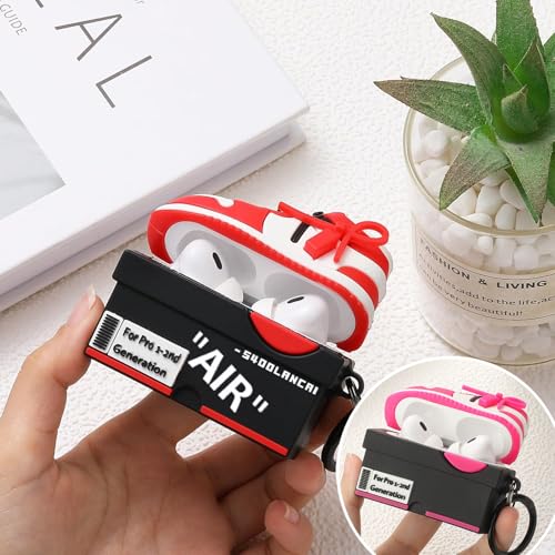 Image of [2Pack] Gedicht for Apple Airpods Pro Case Cover, Cute Cartoon Shoe Box Soft Silicone Protective Cases for AirPods Pro 1st Generation Case with Keychain for Women Men, Red+Rrose Red