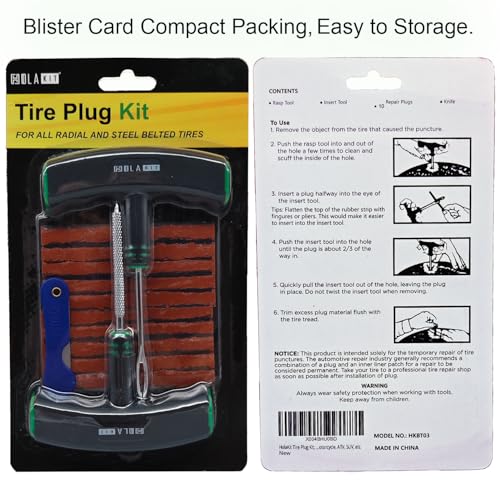 HolaKit Tire Plug Kit, 13PCS Tire Repair Kit with Self-Vulcanizing Plugs, Ergonomic Oversized & Rubber-Grip T-Handle Tools, Flat Tire Puncture Repair Tools for Cars, Motorcycle, ATV, SUV, etc - Image 4