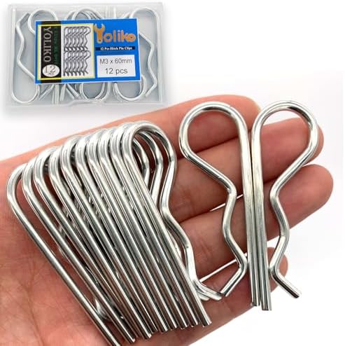 Heavy Duty Hitch Pins - 12 Pcs Spring Retaining Wire R Clips M3x60mm for Trailer Tractors Mower Carts Trucks