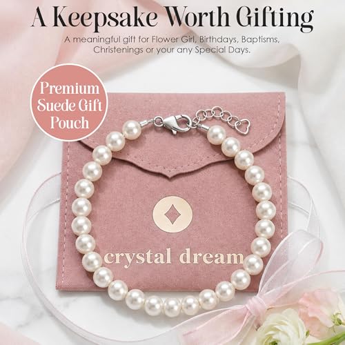 Image of Delicate Sterling Silver Bracelets for Girls | High-End European Simulated Pearls | Elegant Girls Jewelry | Pearl Bracelet for Birthday Gifts, Flower Girls | Her First Set of Pearls or Special Days