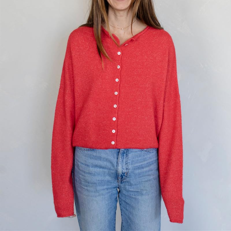 Image of Women Y2k Knitted Cardigan Long Sleeve Button Down Sweater Lightweight Casual Cardigan Loose Fall Streetwear