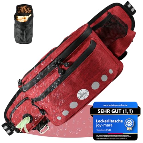 joy-mara Leckerlitasche für Hunde - wasserdichte Hunde Leckerlitasche & Bauchtasche Hundetraining, Gassi Tasche Hund mit Flaschenhalter, Futtertasche Hund mit Kotbeutelspender & Leckerlibeutel