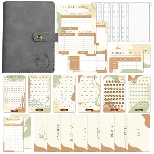 BIROYAL Geld Sparen Challenge Buch mit 6 Sparchallenge - A6 Budget Planner Deutsch - Spar Challenge Budgetplaner mit 7 BudgetSheet, 7 Kategorien, 8 Hüllen, 1 Budgetübersicht & Bargeld Tracker