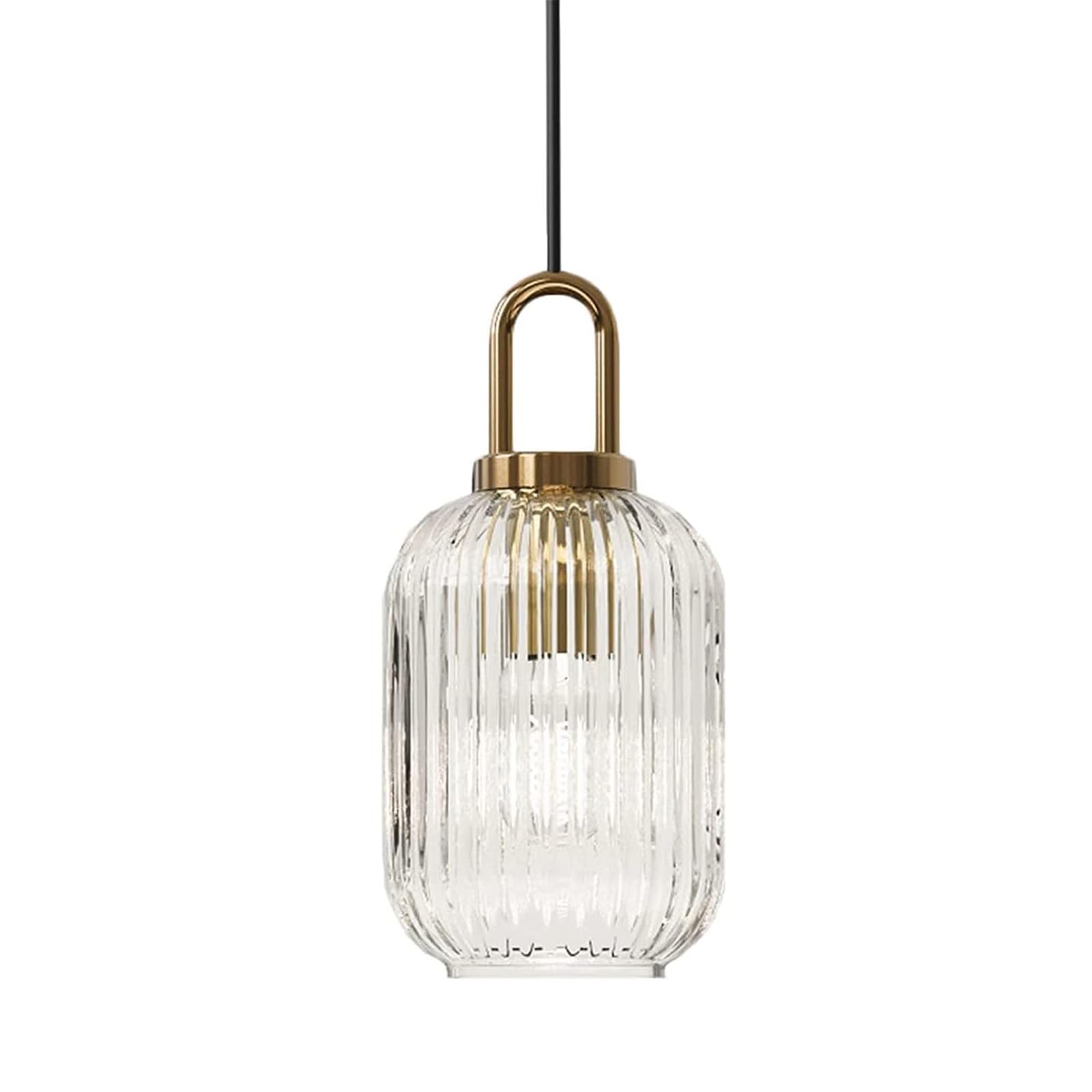EKSED Lámpara colgante de vidrio transparente con acabado en oro bronce, lámpara colgante de luz de techo retro moderna para mesita de noche, mesa de comedor, isla de cocina (140 mm)