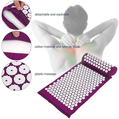 Tapis de massage acupression dos nuque kit coton violet avec sac