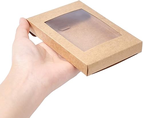 Miniatura 3 de BENECREAT Paquete de 30 cajas de papel kraft de 5 x 3 x 0.6 pulgadas con ventana de PVC transparente, caja de regalo para dulces, galletas y otras