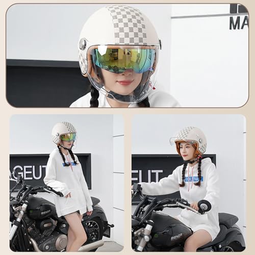 Gniubbdb Casco Jet Bluetooth Casco Moto Certificazione Ece Casco Pelle Casco Scooter Casco Jet Per Adulti Uomo Donna Con Doppia Visiera Parasole B-1,L (57-59 Cm) - 8