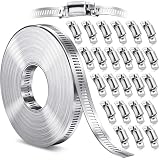 Hose Clamps- Stainless Steel Hose Clamp DIY 50FT Metal Strap + 24 Stronger Fasteners Large Adjustable Worm Gear Clamps for Fuel Line, Plumbing, Automotive, Mechanical, Pipe, Tube,Garden,Duct