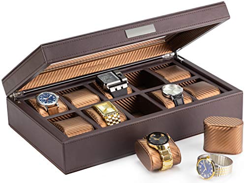 HOUNDSBAY Mariner Oversize Watch Box Display Case | Luxury Carbon Fiber Pattern Interior