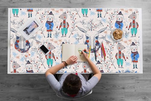 Tapis de souris 120x60 cm en vinyle PVC imperméable avec motif animaux pour grand bureau