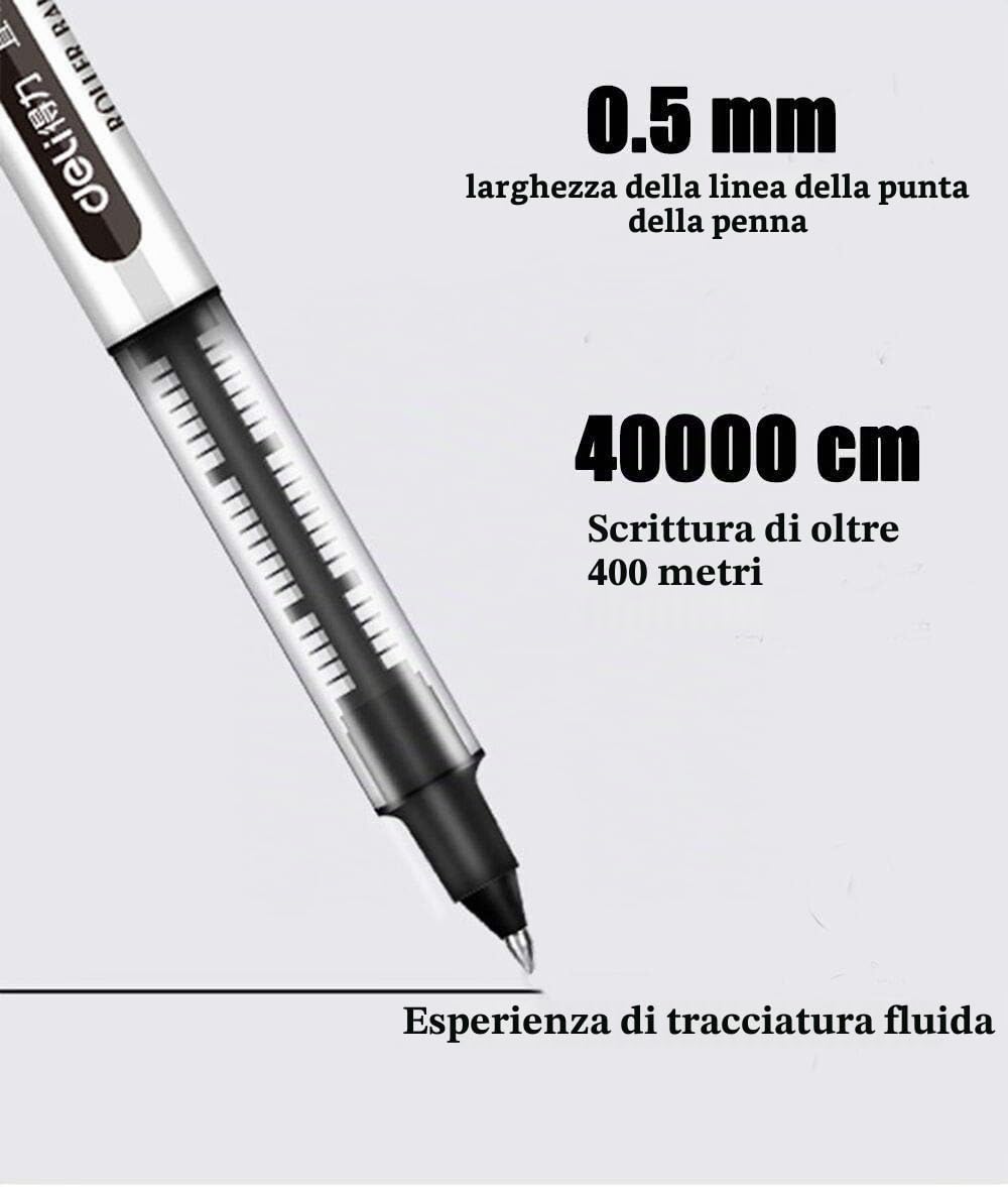 Penna Roller GXR Punta Extra Fine 0.5mm Inchiostro Nero Asciugatura Rapida 12 Pezzi