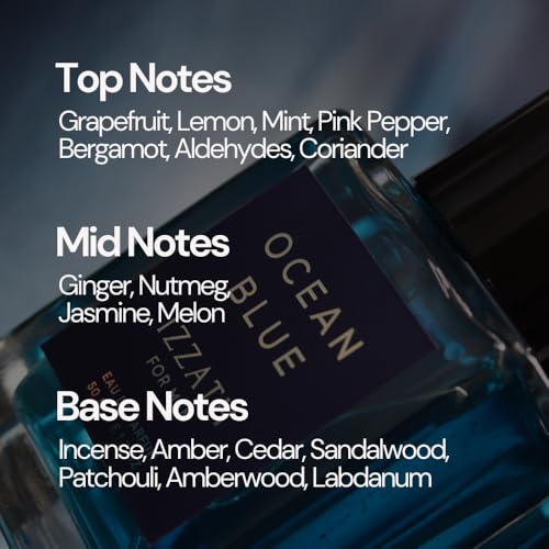 Image of IZZATH Ocean Blue Eau De Parfum 50ml : Luxury Men's Perfume with Grapefruit, Lemon, Mint, Pink Pepper & Bergamot | Elegant Gift for Him