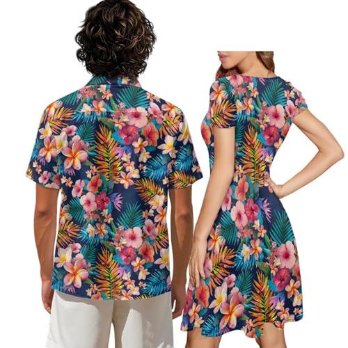 Image of AFPANQZ Couple Matching Outfit Casual Men's Button Down Shirt or Short Sleeve Summer Sundresses Dresses for Women 2026