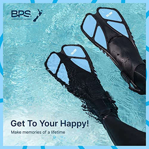 Bps Short Adjustable Swim Fins - Open-Toe And Open-Heel Design - For Diving, Snorkeling, Scuba Diving - Swim Flippers For Kids And Adults - Unisex - Comes With Bag For Storage (Aqua Blue - L/Xl) #TOP6