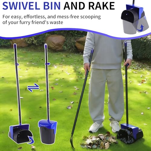 Image of ienjoyed 43 inch Tall Pooper Scooper Large Swivel Bin & Rake with 100 Waste Bags,Heavy Duty Dog Pooper Scooper for Dogs, Long Handle Poop Scooper with Lid for Yard, Grass, Gravel (Blue)