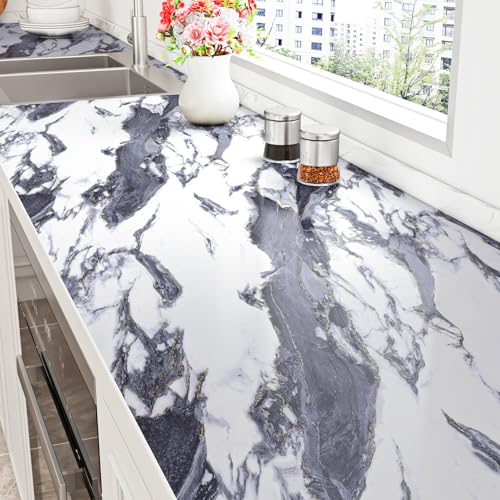 Papier peint effet marbre pour masquer les défauts d'une table - 2