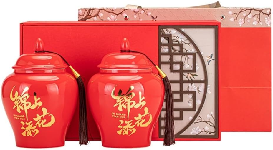 SONGCHAO Sugar Jar Ceramic Loose Tea Storage Container Jar Medium Airtight Vintage Set Double Gift Box Tea Canister