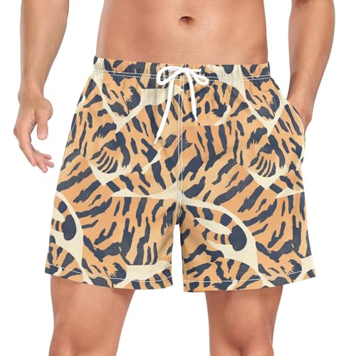 Animal Print Yellow Men's Swimwear Trunks Men Lined Inseam Bathing Suit with Compression Liner Quick Dry S