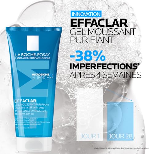 La Roche-Posay, Effaclar, Gel Moussant Purifiant, Nettoie en Douceur & Matifie, Formule Sans Savon, pH Physiologique, Pour Peaux Grasses à Tendance Acnéique, 200 ml