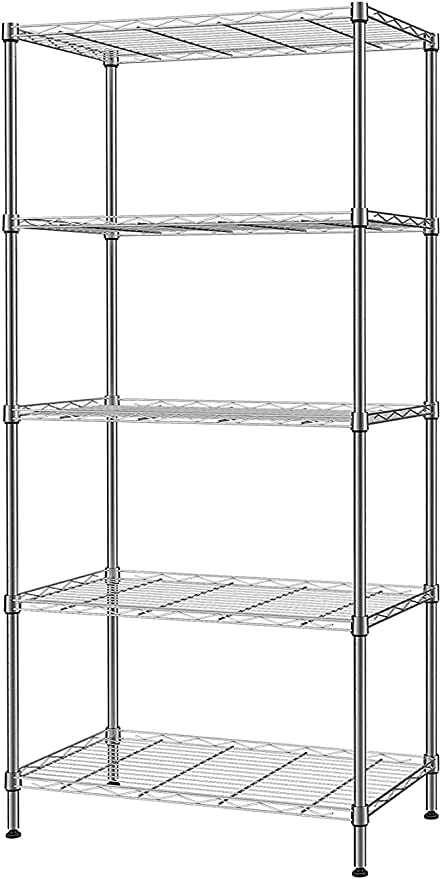 STOREX Shelving Unit Metal Kitchen Bathroom Free Standing Shelves Heavy Duty Adjustable Leveling Racks Shelves for Storage Garage Shelving Unit (5 Tier) Silver