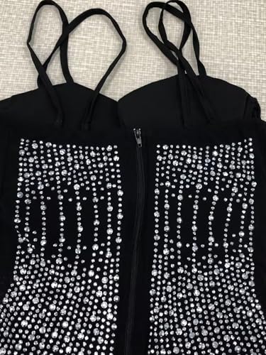 Image of PORRCEY Women's Sexy Rhinestone Lace Sheer Mesh Formal Evening Dress