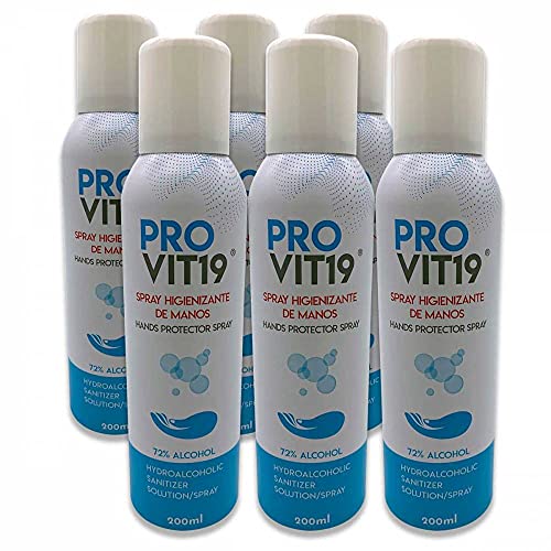 Pack 6 Hidro-alcohol en Spray para manos 400 ml. PROVIT 72% alcohol