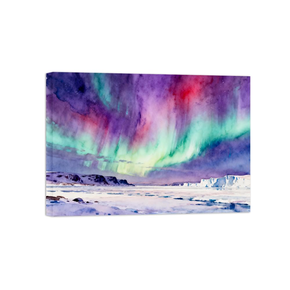 OZPWBVY Winter Aurora Landscape Canvas Prints Ready to Hang 20x30cm Wrapped Canvas