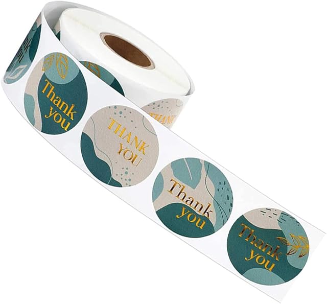 500 Pcs Elegant Gold Foil Thank You Labels Abstract Thank You Stickers Roll Self Adhesive Gift Label Stickers Envelope Sealing Decals 2.5cm/1 in for Business Personal Gift Wrapping Baking Decoration