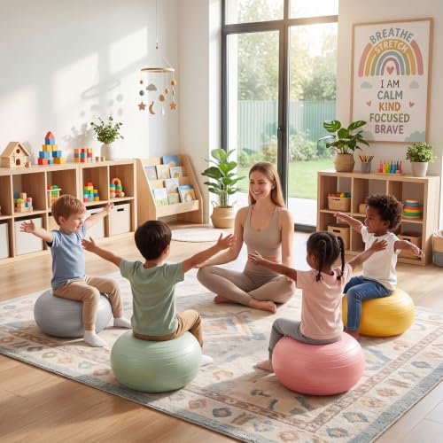 Image of Lewtemi 8 Pcs Flexible Seating for Classroom Elementary,20'' | Inflated Wobble Chair for Sensory Kids Large Yoga Ball Chairs Donut Ball Seats with Inflator for Classroom Office School