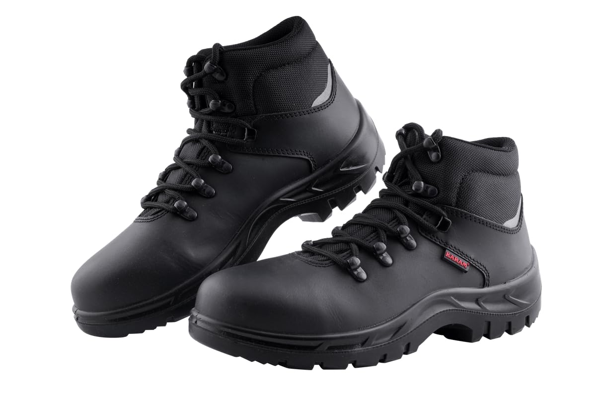 Karam FS231 High Ankle Buff Black Grain Leather Safety Shoes for Men | Single Density with Steel Toe | Antistatic, Antislip, Oil & Heat Resistant | Size-07 (B0CC59X6XS) Amazon Price History, Amazon Price Tracker