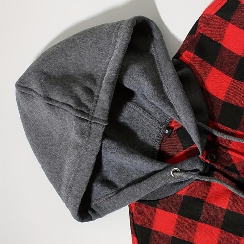 Men's Hoodie Shirts Casual Button Down Plaid Shirt Jackets for Men Long Sleeve Stylish Hooded with Pocket4