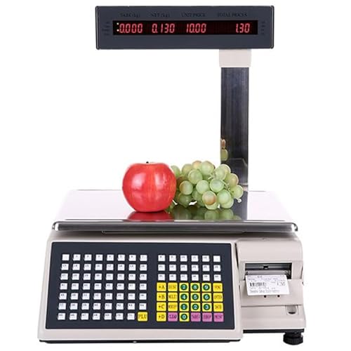 MYUYEE Digital Price Computing Scale With Thermal Label Printer,Commercial Digital Counting Scales,15Kg/33Lbs Lcd Display,With Post Display And Printer,For Supermarkets (30Kg/10G)