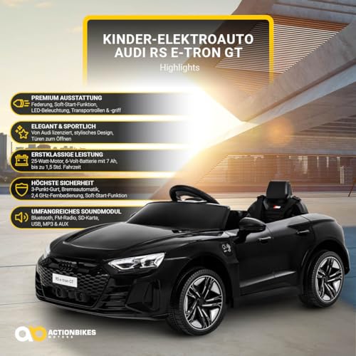 Actionbikes Motors Kinder Elektroauto Audi RS e-tron GT | 2.4 Ghz Fernbedienung - 6 Volt 7AH Batterie - 25 Watt Motor - Bluetooth - LED Scheinwerfer - Elektro Auto für Kinder ab 3 Jahre (Schwarz) – Bild 3