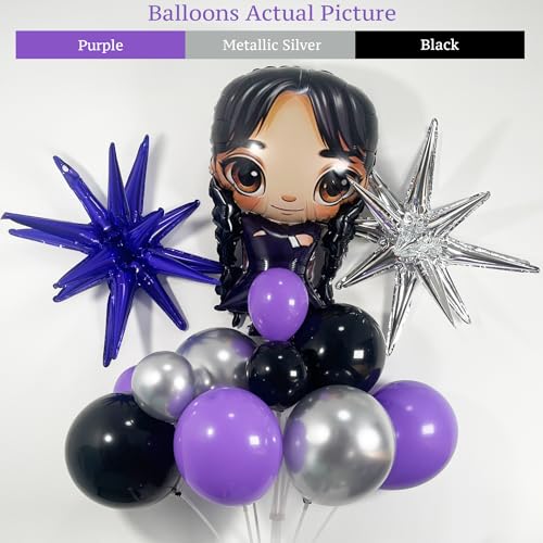 Image of ECEAE 144Pcs Purple Black Balloon Arch Garland Kit with Star and Gothic Cartoon Girl Foil Balloons for Spooky Birthday Decorations, Halloween Balloon Garland, Gothic Girl Party Supplies