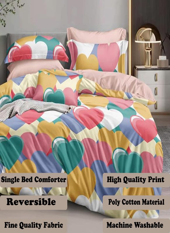 Image of Polycotton Polyester Polyfill 120 GSM Reversible Single Bed Comforter, Blanket, Queen (60x90 inch) Green & Multi