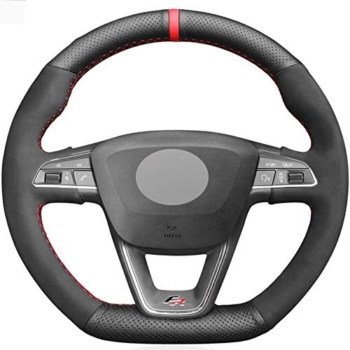 HCDSWSN Black Genuine Leather Suede Steering Wheel Cover For Seat Leon Cupra R Leon ST Cupra Leon ST Cupra Ateca Cupra Ateca FR