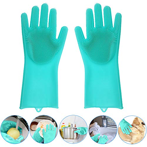 Ayes Collection - Guantes de silicona para limpieza de platos, cocina, baño, limpieza de coches y aseo de mascotas (verde)