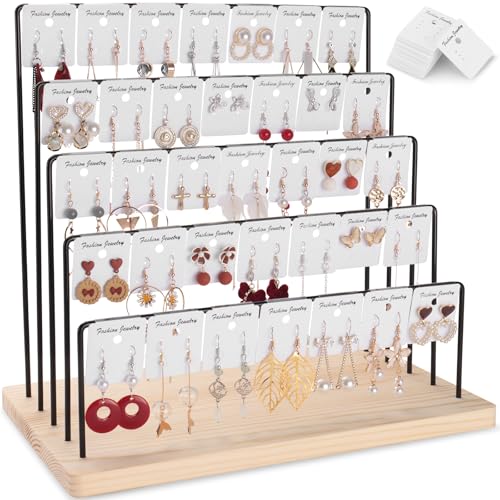 penobon 5 Capas Expositor de Pendientes, Soporte Organizador para Pendientes con 40 Tarjetas Extraíbles (32.5 * 19.1 * 30.5cm)