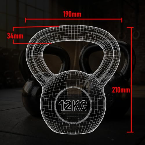 Image of Jimwalt Powder Coated Kettlebell Weight - Cast Iron, Anti-Slip Grip, Rust Resistant | Strength Training, Cross Training, Functional Fitness Equipment (Powder Coated 12KG)