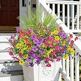Bassion 20 Bundles Artificial Flowers for Outdoors, UV Resistant Silk Fake Flowers with Lavender and Ferns Faux Shrubs Plants for Outdoor Planters Window Box Porch Garden Home Decorations