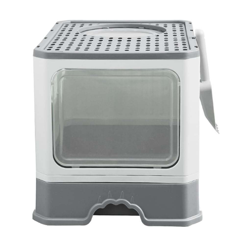 Bac à litière pour Chat Maison de Toilette fermé Pliable Double Porte battante et supérieure + Pelle + tiroir à litière Nettoyage Facile Avant et entrée par Le Haut (50 * 35 * 38CM-Gris)