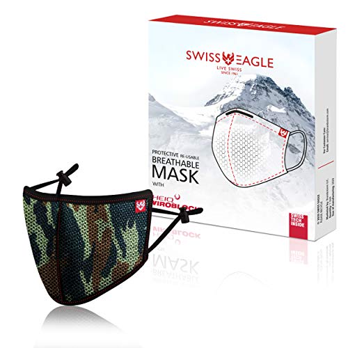 Swiss Eagle Maschera Respiratoria Multistrato Leggera Con Tecnologia Anti-Inquinamento, Super Traspirante, Riutilizzabile E Lavabile (Confezione Da 1) |Camo Mesh|
