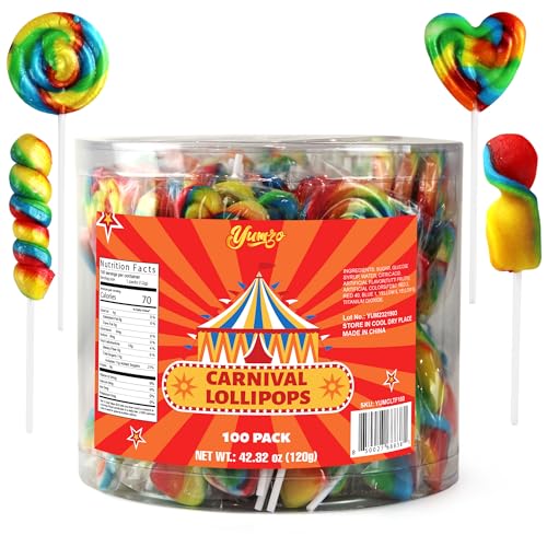 Carnival Lollipops Rainbow Twist, Swirls, and Round Lolly pops Unicorn Party Favors - Individually Wrapped Rainbow Candy Suckers & Lollipops Great for Birthday Parties, Unicorn Pinata, 100 Count
