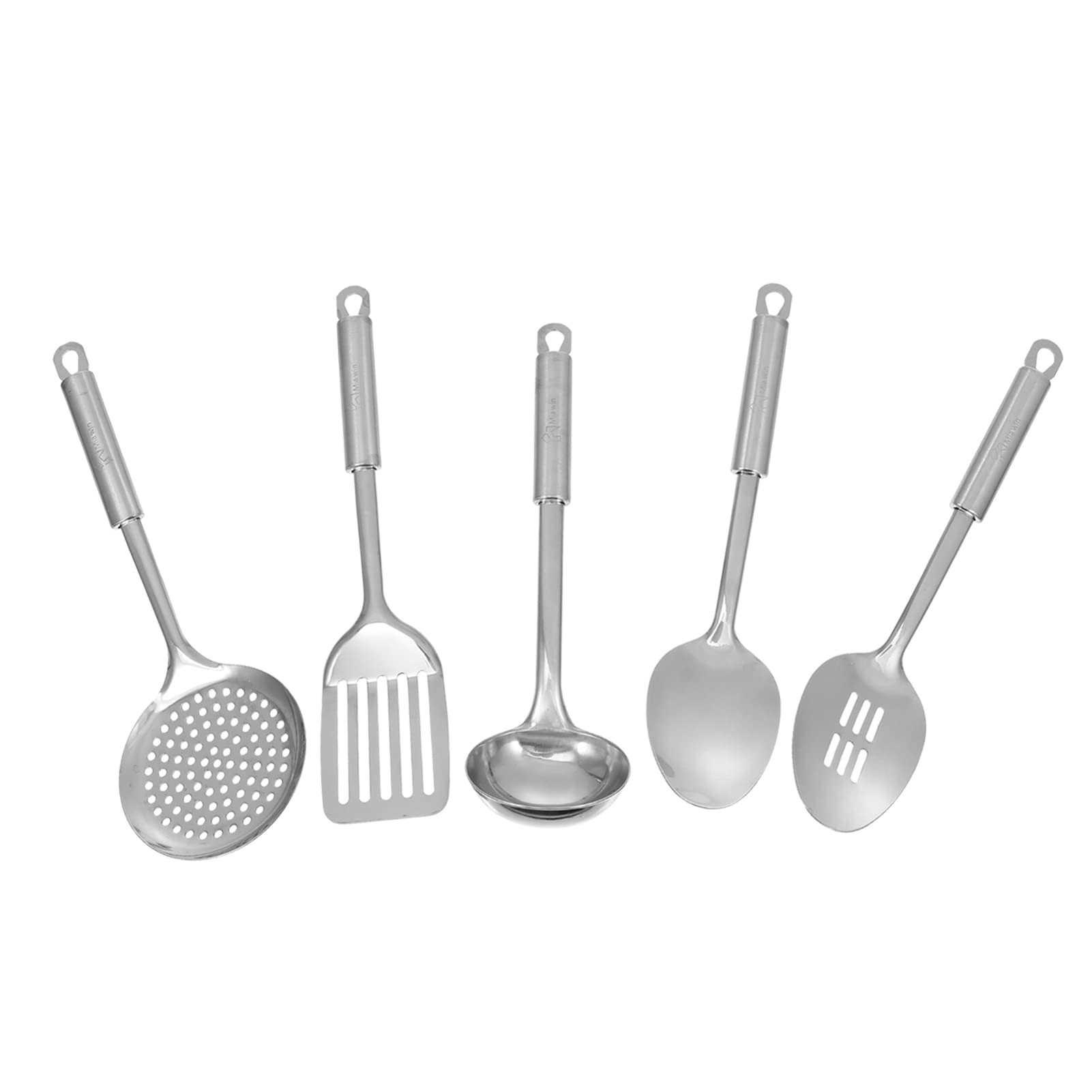 1 Set 5-tlg. Edelstahl-Utensilien aus Stahl für Zuhause, Küche, Wender, Skimmer mit silbernem Spatel, Utensilien zum Frittieren mit Schlitzen, zum Backen von Kochgeschirr, Hitze-Gadgets, Seifenschau