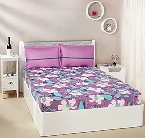 Amazon Brand - Solimo Floral Swirls 144 TC 100% Cotton Double Bedsheet with 2 Pillow Covers, Purple